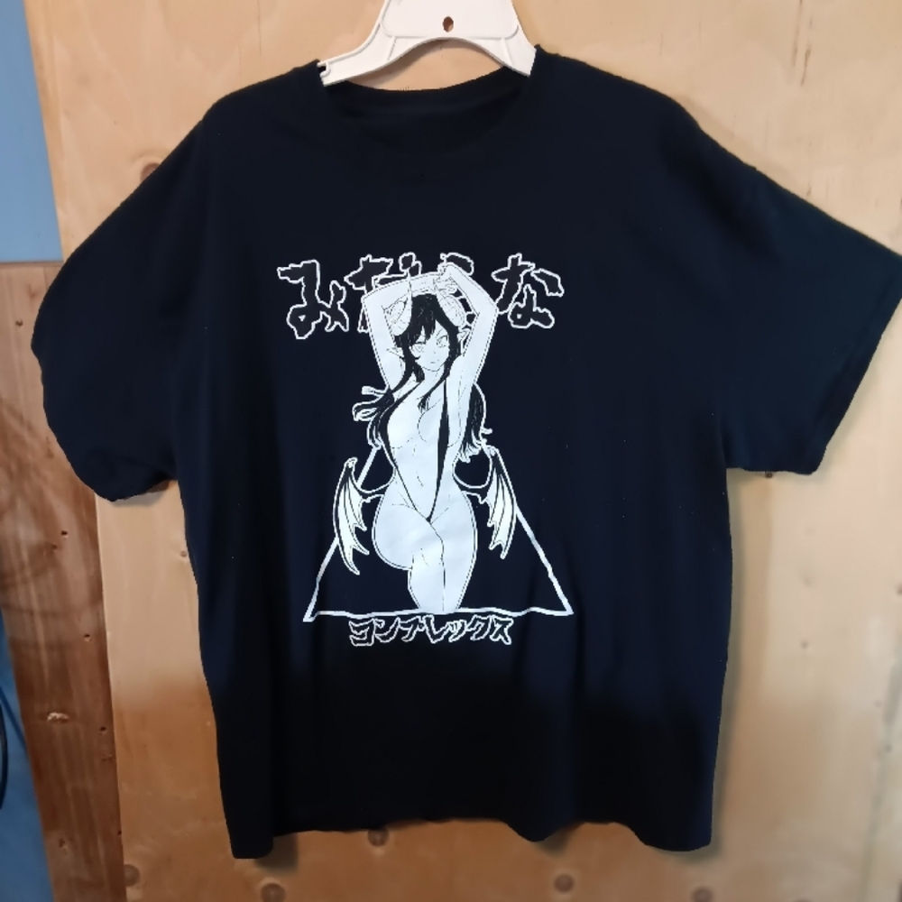 NO IRU SucubusBlack and White Graphic Crew Neck T-Shirt japanese Anime